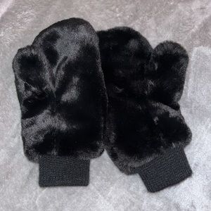 Super Soft Black Faux Fur Mittens